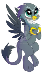 Size: 1024x1588 | Tagged: safe, artist:donutnerd, gabby, griffon, g4, blushing, female, flying, heart eyes, heart hands, looking at you, simple background, solo, talons, transparent background, watermark, wingding eyes