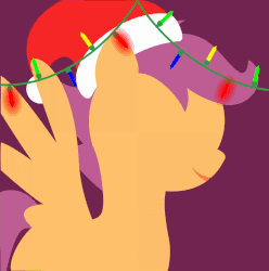 Size: 795x800 | Tagged: safe, artist:arifproject, edit, part of a set, scootaloo, pegasus, pony, g4, animated, arif's christmas pones, beautiful, blank flank, christmas, christmas lights, cute, dark background, derpibooru background pony icon, female, filly, foal, garland, gif, happy, hat, holiday, lights, lineless, minimalist, santa hat, simple background, smiling, solo, spread wings, wings