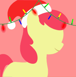 Size: 795x800 | Tagged: safe, artist:arifproject, edit, part of a set, apple bloom, earth pony, pony, g4, animated, arif's christmas pones, beautiful, blank flank, christmas lights, cute, derpibooru background pony icon, female, filly, foal, garland, gif, happy, hat, lights, lineless, minimalist, pink background, santa hat, simple background, smiling, solo