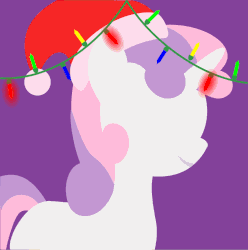 Size: 795x800 | Tagged: safe, artist:arifproject, edit, part of a set, sweetie belle, pony, unicorn, g4, animated, arif's christmas pones, beautiful, blank flank, christmas lights, cute, derpibooru background pony icon, female, filly, foal, garland, gif, happy, hat, horn, lights, lineless, minimalist, santa hat, simple background, smiling, solo