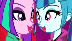 Size: 1920x1080 | Tagged: safe, screencap, aria blaze, sonata dusk, equestria girls, g4, my little pony equestria girls: rainbow rocks, ariabetes, battle of the bands, cute, faic, great moments in animation, happy, open mouth, singing, smiling, sonatabetes, when she smiles