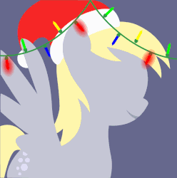 Size: 795x800 | Tagged: safe, artist:arifproject, edit, part of a set, derpy hooves, pegasus, pony, g4, animated, arif's christmas pones, beautiful, christmas lights, cute, dark background, derpibooru background pony icon, female, garland, gif, happy, hat, lights, lineless, mare, minimalist, santa hat, simple background, smiling, solo, spread wings, wings