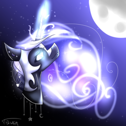 Size: 4000x4000 | Tagged: safe, artist:amai-aji, nightmare moon, pony, g4, bust, female, glowing horn, horn, moon, portrait, solo