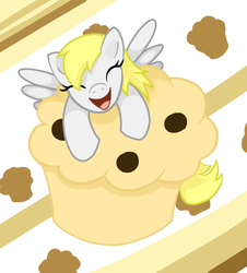 Size: 531x588 | Tagged: safe, artist:kittyprints91, derpy hooves, pegasus, pony, g4, cute, derpabetes, eyes closed, female, food, mare, muffin, open mouth, solo, that pony sure does love muffins