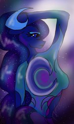 Size: 600x1000 | Tagged: safe, artist:zomixnu, princess luna, anthro, g4, arm hooves, female, phone drawing, solo