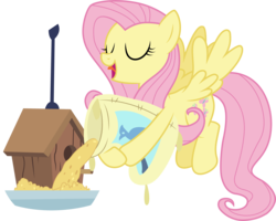 Size: 3743x3001 | Tagged: safe, artist:cloudy glow, fluttershy, pegasus, pony, g4, inspiration manifestation, season 4, bird feed, bird house, eyes closed, female, high res, mare, open mouth, simple background, solo, spread wings, tongue out, transparent background, vector, wings