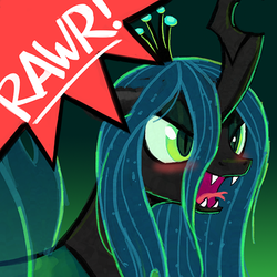 Size: 500x500 | Tagged: safe, artist:lumineko, part of a set, queen chrysalis, changeling, changeling queen, g4, avatar, blushing, fangs, female, open mouth, rawr, rawrvatar, solo