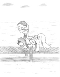 Size: 2550x3300 | Tagged: safe, artist:algernon97, derpy hooves, pegasus, pony, g4, clothes, female, high res, mare, monochrome, pencil drawing, solo, traditional art