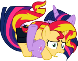 Size: 3921x3096 | Tagged: safe, artist:burdo49, sunset shimmer, twilight sparkle, pony, unicorn, equestria girls, g4, duo, duo female, female, high res, out of context, simple background, transparent background, twilight sparkle (alicorn), vector