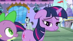 Size: 1280x720 | Tagged: safe, screencap, spike, twilight sparkle, pony, g4, the crystal empire, floppy ears, lidded eyes, the failure song