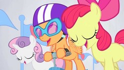 Size: 1280x720 | Tagged: safe, screencap, apple bloom, scootaloo, sweetie belle, earth pony, pony, flight to the finish, g4, cutie mark crusaders, hearts as strong as horses