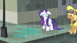 Size: 1280x720 | Tagged: safe, screencap, evening star, rarity, pony, g4, rarity takes manehattan, animation error, floppy ears, generosity song, sad, wet, wet mane, wet mane rarity