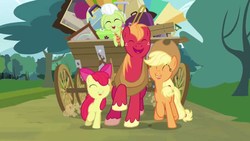 Size: 1280x720 | Tagged: safe, screencap, apple bloom, applejack, big macintosh, granny smith, earth pony, pony, g4, pinkie apple pie, apple family, apple siblings, apples to the core, male, stallion