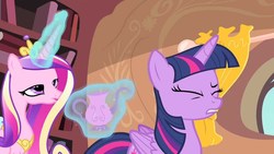 Size: 1280x720 | Tagged: safe, screencap, princess cadance, twilight sparkle, alicorn, pony, g4, three's a crowd, context is for the weak, glass of water, magic, no context, out of context, sisters-in-law, teapot, telekinesis, twilight sparkle (alicorn)