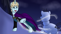 Size: 1280x720 | Tagged: safe, artist:namyg, pony, elsa, frozen (movie), olaf, ponified, snow, snowpony