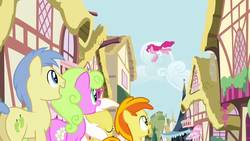 Size: 1280x720 | Tagged: safe, screencap, daisy, flower wishes, goldengrape, peachy pie, pinkie pie, sir colton vines iii, sunny daze, pony, g4, pinkie pride, pinkie the party planner