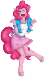 Size: 1488x2570 | Tagged: safe, artist:namyg, pinkie pie, earth pony, anthro, unguligrade anthro, g4, clothes, cute, equestria girls outfit, excited, female, fluffy, happy, open mouth, simple background, skirt, skirt lift, solo, transparent background, unshorn fetlocks