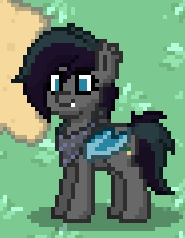 Size: 185x238 | Tagged: safe, oc, oc only, oc:moonlit dusk, bat pony, pony, pony town, blue eyes, blue wings, clothes, collar, fangs, game, scarf, solo