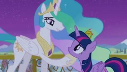 Size: 1280x720 | Tagged: safe, screencap, princess celestia, twilight sparkle, alicorn, pony, g4, twilight's kingdom, twilight sparkle (alicorn), you'll play your part