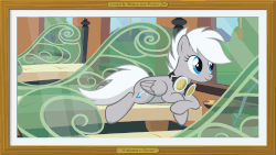 Size: 1280x720 | Tagged: safe, artist:misteraibo, oc, oc only, oc:winter storm, pegasus, pony, animated, bench, cutie mark, gif, goggles, memory lane pictures, prone, solo, train, vector