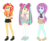 Size: 3700x3000 | Tagged: safe, artist:luckyclau, sour sweet, sunny flare, sunset shimmer, equestria girls, g4, alternate hairstyle, alternate universe, clothes, freckles, high res, simple background, transparent background, trio, vector