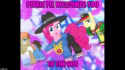 Size: 888x499 | Tagged: safe, edit, edited screencap, screencap, doctor whooves, goldengrape, pinkie pie, sir colton vines iii, time turner, g4, testing testing 1-2-3, clothes, image macro, meme, rapper, rapper pie, tank top, text