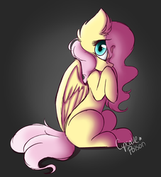 Size: 2278x2512 | Tagged: safe, artist:xcupcakepoison, fluttershy, pony, g4, cute, female, gradient background, high res, hooves to the chest, looking at you, missing cutie mark, profile, shy, shyabetes, sitting, solo
