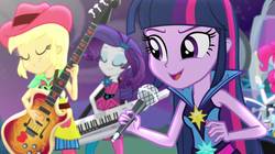 Size: 1280x716 | Tagged: safe, screencap, applejack, pinkie pie, rarity, twilight sparkle, equestria girls, g4, my little pony equestria girls: rainbow rocks, welcome to the show