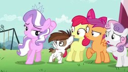Size: 1280x720 | Tagged: safe, screencap, apple bloom, diamond tiara, pipsqueak, scootaloo, sweetie belle, earth pony, pony, crusaders of the lost mark, g4, colt, cutie mark crusaders, male, raised eyebrow, raised hoof, the vote