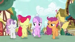 Size: 1280x720 | Tagged: safe, screencap, apple bloom, diamond tiara, scootaloo, sweetie belle, earth pony, pony, crusaders of the lost mark, g4, cutie mark crusaders, light of your cutie mark