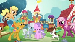 Size: 1280x720 | Tagged: safe, screencap, button mash, cheerilee, diamond tiara, pipsqueak, silver spoon, snails, earth pony, pony, crusaders of the lost mark, g4, colt, male, the pony i want to be, tiaralove
