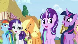 Size: 1280x720 | Tagged: safe, screencap, applejack, fluttershy, rainbow dash, rarity, starlight glimmer, twilight sparkle, alicorn, pony, g4, the cutie re-mark, friends are always there for you, s5 starlight, twilight sparkle (alicorn)