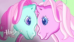 Size: 1920x1080 | Tagged: safe, screencap, minty, pinkie pie (g3), pony, g3, the princess promenade, hasbro studios, looking at each other