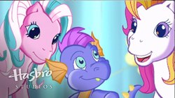 Size: 1920x1080 | Tagged: safe, screencap, cotton candy (g3), daffidazey, master kenbroath gilspotten heathspike, dragon, earth pony, pony, g3, the princess promenade, hasbro studios