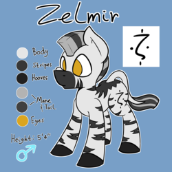 Size: 3000x3000 | Tagged: safe, artist:magmatic, oc, oc only, oc:zelmir, pony, zebra, high res, reference sheet, solo
