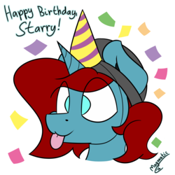 Size: 3000x3000 | Tagged: safe, artist:magmatic, oc, oc only, oc:starry gaze, pony, unicorn, :p, hat, high res, party hat, solo, tongue out