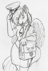 Size: 749x1108 | Tagged: safe, artist:baikobits, derpy hooves, anthro, g4, female, monochrome, sketch, solo, traditional art