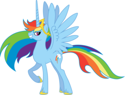 Size: 9474x7200 | Tagged: safe, artist:chimajra, rainbow dash, alicorn, pony, g4, absurd resolution, alicornified, female, looking back, race swap, rainbowcorn, raised hoof, simple background, smiling, solo, spread wings, transparent background, vector