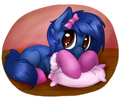 Size: 5000x4000 | Tagged: safe, artist:pingwinowa, oc, oc only, oc:starlight blossom, pony, unicorn, absurd resolution, bow, clothes, cute, female, filly, hair bow, looking at you, lying down, pillow, prone, puppy dog eyes, smiling, socks, solo
