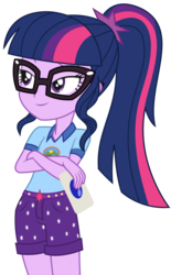 Size: 1766x2856 | Tagged: safe, artist:sketchmcreations, sci-twi, twilight sparkle, equestria girls, g4, my little pony equestria girls: legend of everfree, card, crossed arms, female, sassy, simple background, smug, solo, transparent background, vector