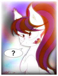 Size: 3144x4093 | Tagged: safe, artist:iflysna94, oc, oc only, oc:dream gaze, bat pony, pony, fangs, high res, question mark, solo