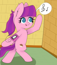 Size: 1280x1463 | Tagged: safe, artist:zlight, lily longsocks, earth pony, pony, g4, adorasocks, bipedal, chest fluff, colored pupils, cute, dancing, earbuds, lilydorable, music notes, solo