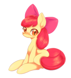 Size: 1157x1280 | Tagged: safe, artist:91o42, apple bloom, earth pony, pony, g4, blushing, cute, female, looking at you, simple background, sitting, solo