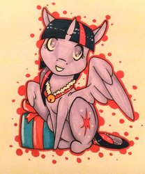 Size: 1024x1229 | Tagged: safe, artist:oneiria-fylakas, twilight sparkle, alicorn, pony, g4, female, present, sitting, solo, traditional art, twilight sparkle (alicorn)