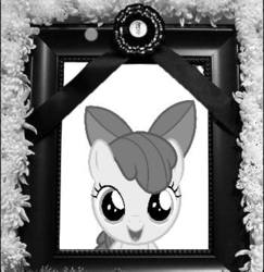 Size: 351x361 | Tagged: artist needed, source needed, safe, apple bloom, pony, g4, death, female, funeral, memorial portrait, solo, why
