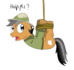 Size: 2200x2100 | Tagged: safe, artist:cloudy95, quibble pants, pony, g4, bondage, clothes, cosplay, costume, high res, hogtied, male, rope, solo, suspended