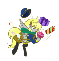 Size: 1024x1044 | Tagged: safe, artist:cubbybatdoodles, derpy hooves, pegasus, pony, g4, clothes, female, mailbag, mailmare, mare, present, scarf, simple background, socks, solo, transparent background