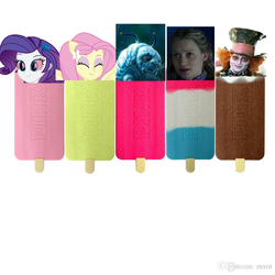Size: 900x900 | Tagged: safe, fluttershy, rarity, caterpillar, equestria girls, g4, absolem, alice in wonderland, alice kingsleigh, downvote bait, food, head, johnny depp, mad hatter, popsicle, simple background, wat, white background