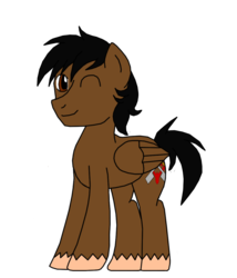 Size: 944x1105 | Tagged: safe, artist:flawlessvictory20, oc, oc only, oc:flawless victory, pegasus, pony, 2017 community collab, derpibooru community collaboration, male, one eye closed, simple background, solo, stallion, transparent background, unshorn fetlocks, wink