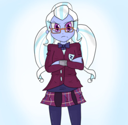 Size: 4107x4047 | Tagged: safe, artist:mildockart, sugarcoat, equestria girls, g4, my little pony equestria girls: friendship games, absurd resolution, clothes, crossed arms, crystal prep academy uniform, crystal prep shadowbolts, female, glasses, leggings, looking at you, necktie, pigtails, pleated skirt, school uniform, skirt, solo, twintails